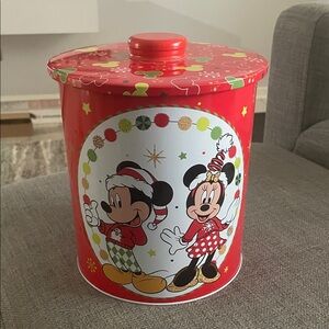 Disney Mickey Minnie Mouse Christmas 8” Tin Container  by Tin Box Co NEW #2